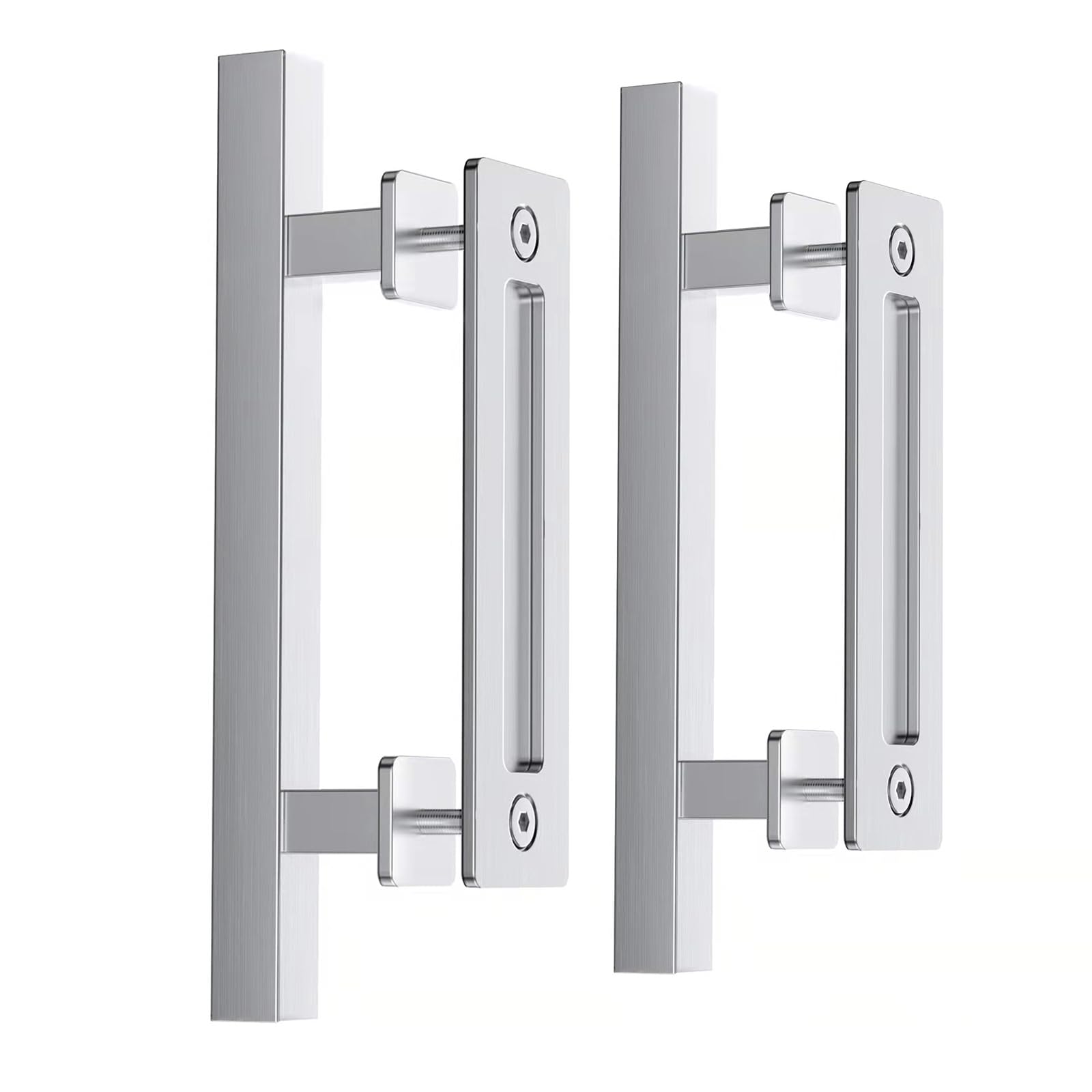 EaseLife 12" Stainless Steel Sliding Barn Door Pull Handle with Flush Hardware Set,Double Sided,Brushed Finish,Square,2 Pack