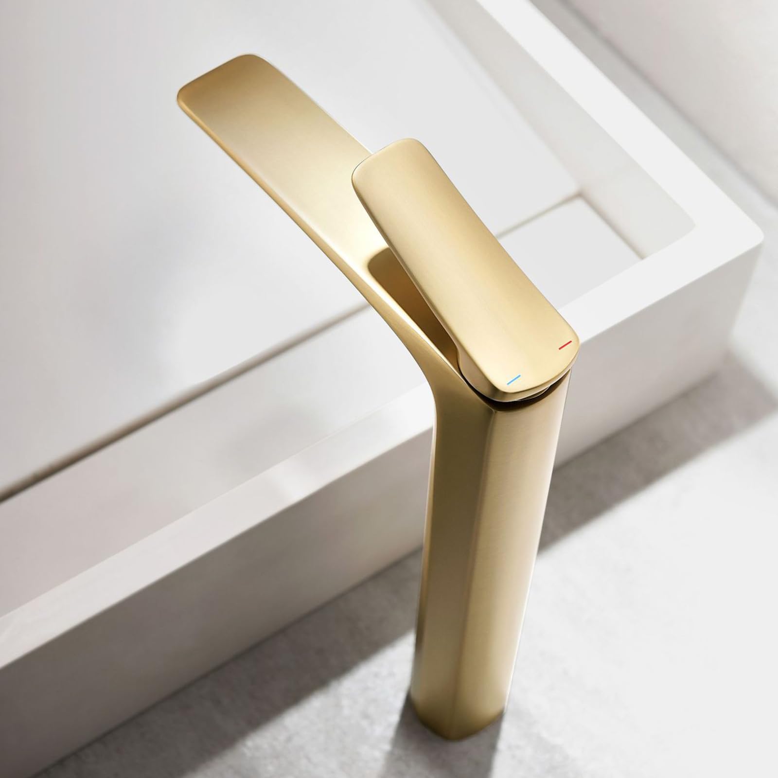 BiaoTeng Mischbatterie Waschbecken Bad Gebürstetes Gold Einhebelarmatur Messing Wasserhahn Bad FüR Aufsatzwaschbecken Wasserhahn Bad, Gebürstetes Gold