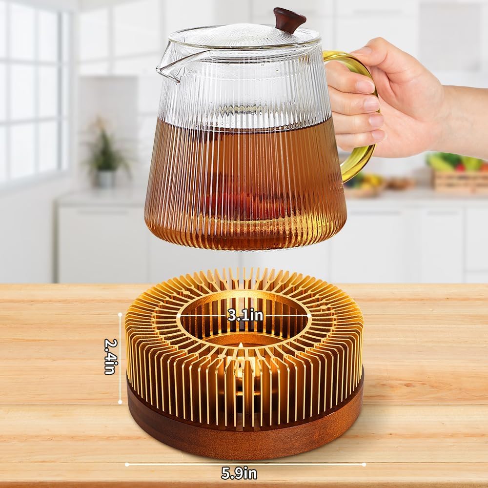 Calentador de Tetera de Aluminio con Base de Madera, Universal para Té, Café, Camping