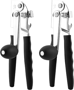 2 PCS Commercial Can Opener Manual, Stainless Steel Handheld Can Opener with Folding Easy Crank Handle Save Effort Large Ca-n Opene-r Smooth Edge for Seniors Chef