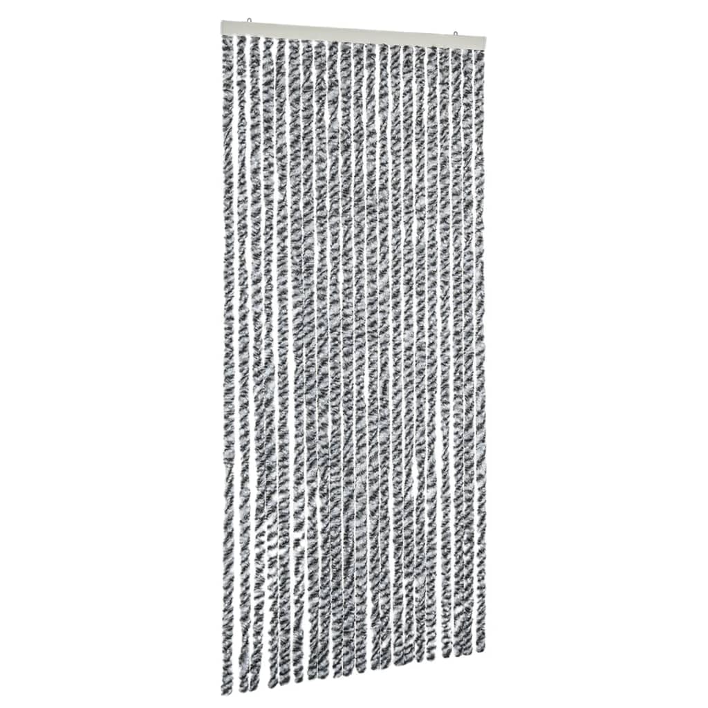 Zasłona na owady, szaro-czarno-biała, 100 x 230 cm, szenil, siatka na drzwi, moskitiera na drzwi, zasłona do użytku wewnątrz i na zewnątrz, do ochrony przed muchami, owadami, osami