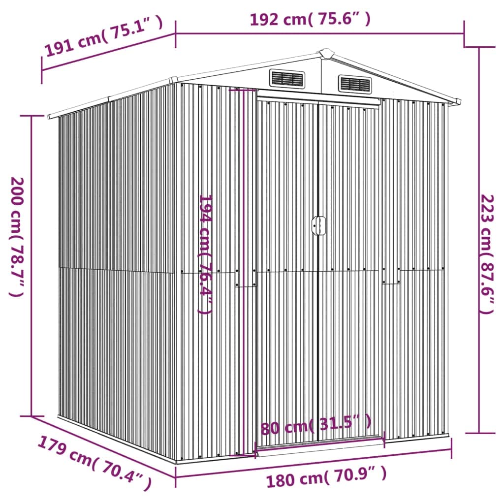 Geräteschuppen Gartenhaus Garten Schuppen Metallgerätehaus Wetterfester Gerätehaus Gartenschuppen für Fahrrad & Gartengeräte Grün 192x191x223 cm Verzinkter Stahl
