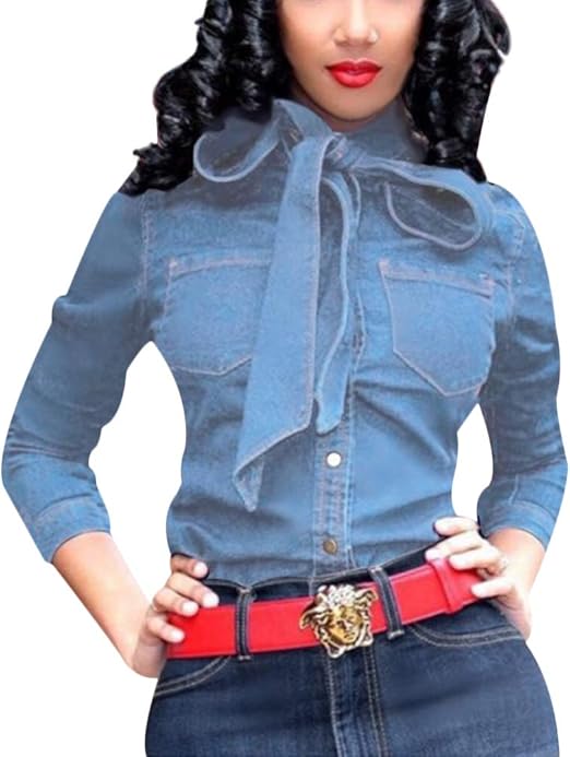 blue jean shirt with bow