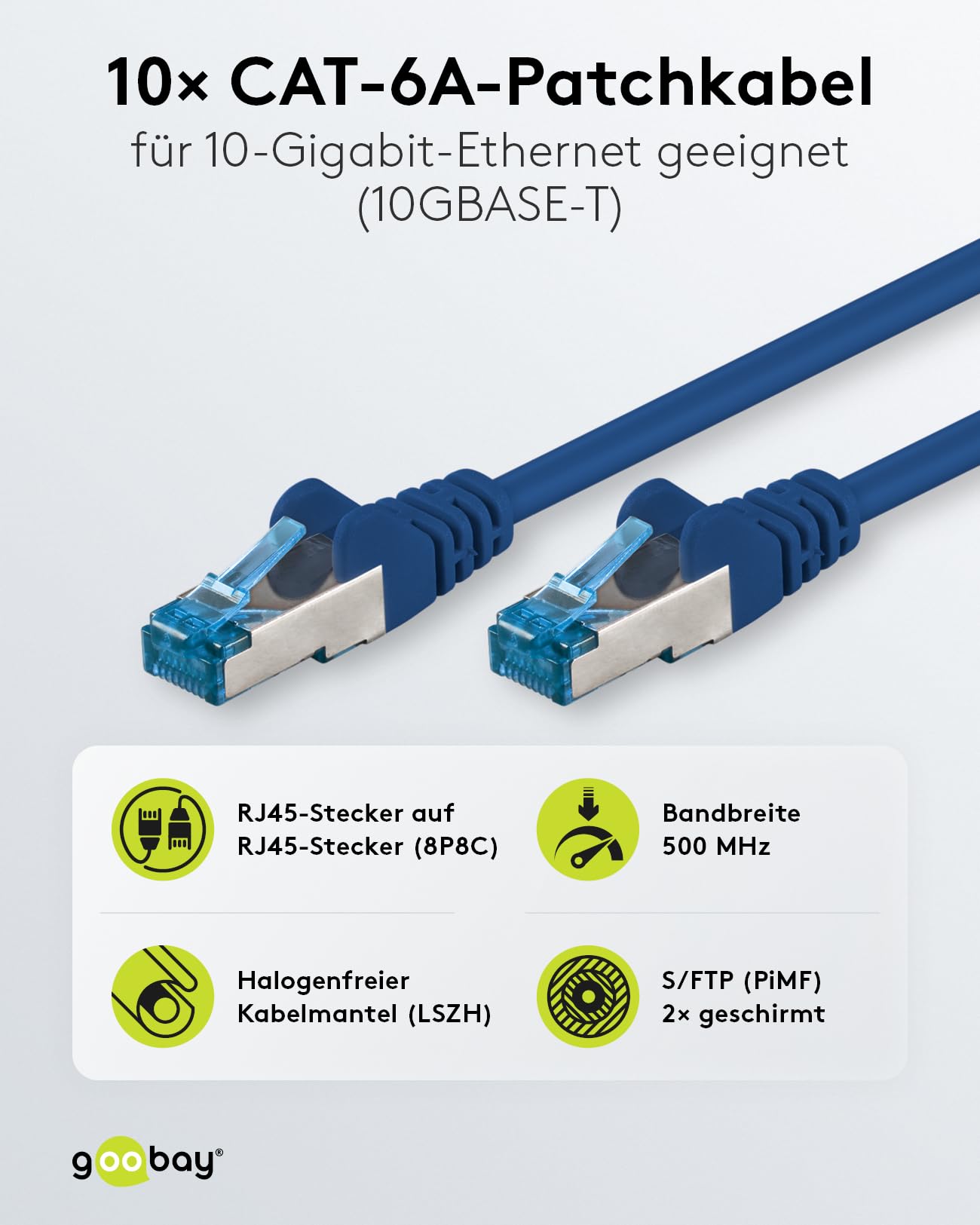 goobay 66037 CAT 6A Network Cable in Set of 10/Patch Cable Shielded S/FTP/CU Ethernet Cable, PiMF - Image 2