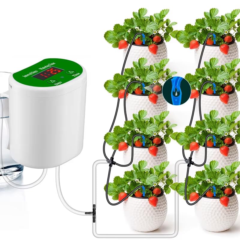 GROW24 Automatic Plant Watering System, 8 Potted Plants Support, LED Display Timer, USB Powered, Indoor Self Watering Device (Model 310_Green)