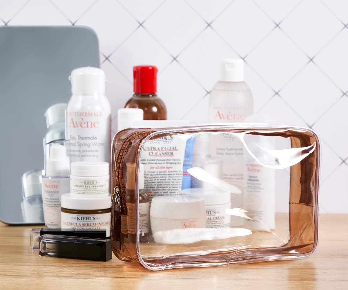 SOMIER 4 Size/Pack PVC Waterproof Clear Toiletry Bag, Portable Travel Cosmetic Makeup Bag, TSA Approved Zippered Carry on Pouch Organizer for Vacation Bathroom