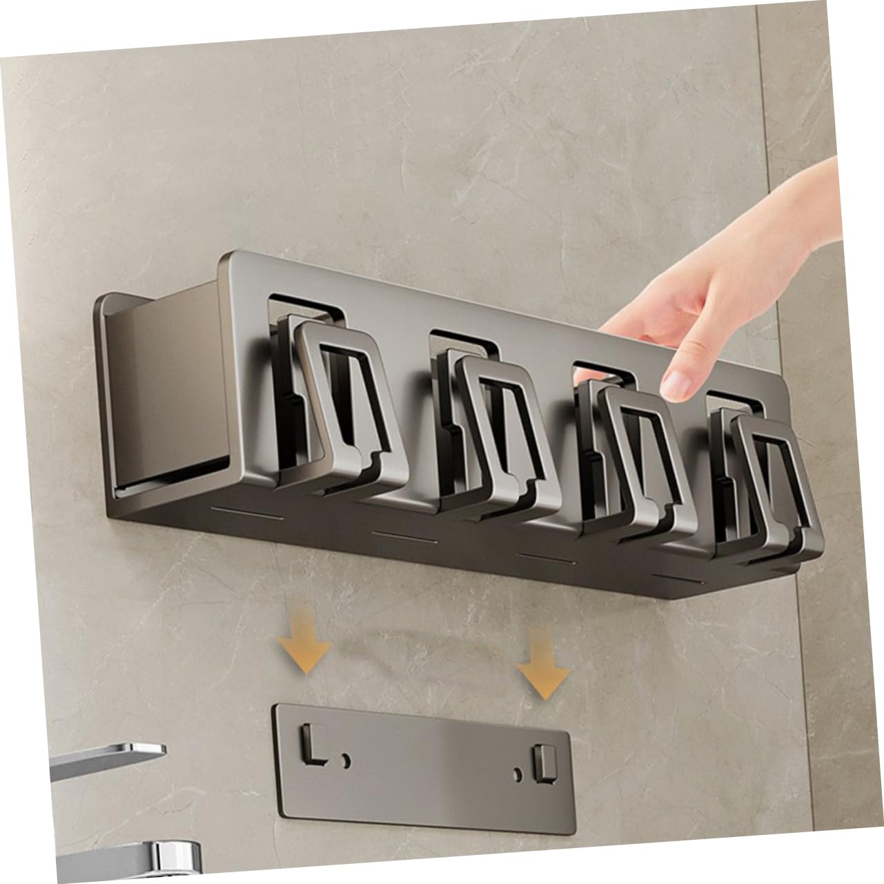 POPETPOP Porta Spazzolini da Muro in Alluminio Spaziale senza Fori Supporto per Bicchiere e Rasoi, Design Moderno e Semplice per Bagno Piastrelle in Ceramica o Vetro