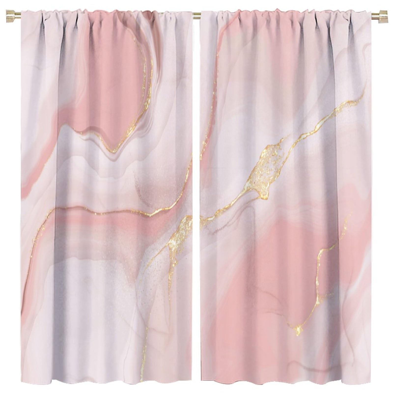 HZOHNAGO Pink Marble Curtain Rose Gold Background Blackout Print Rod Pocket Window Drapes for Bedroom Living Room 63x63in