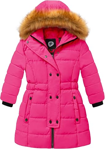 FARVALUE Girls Warm Winter Coats Thicken Long Parka Fleece Puffer Jacket Hooded Quilted Windbreaker