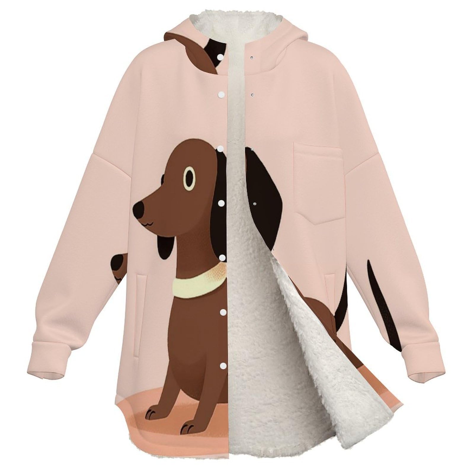 Sudadera Invierno con Capucha de Forro Polar Mujer Lindo Perro Salchicha Cálido Hoodies a Manga Larga Felpa Sudadera con Bolsillos, Rosa