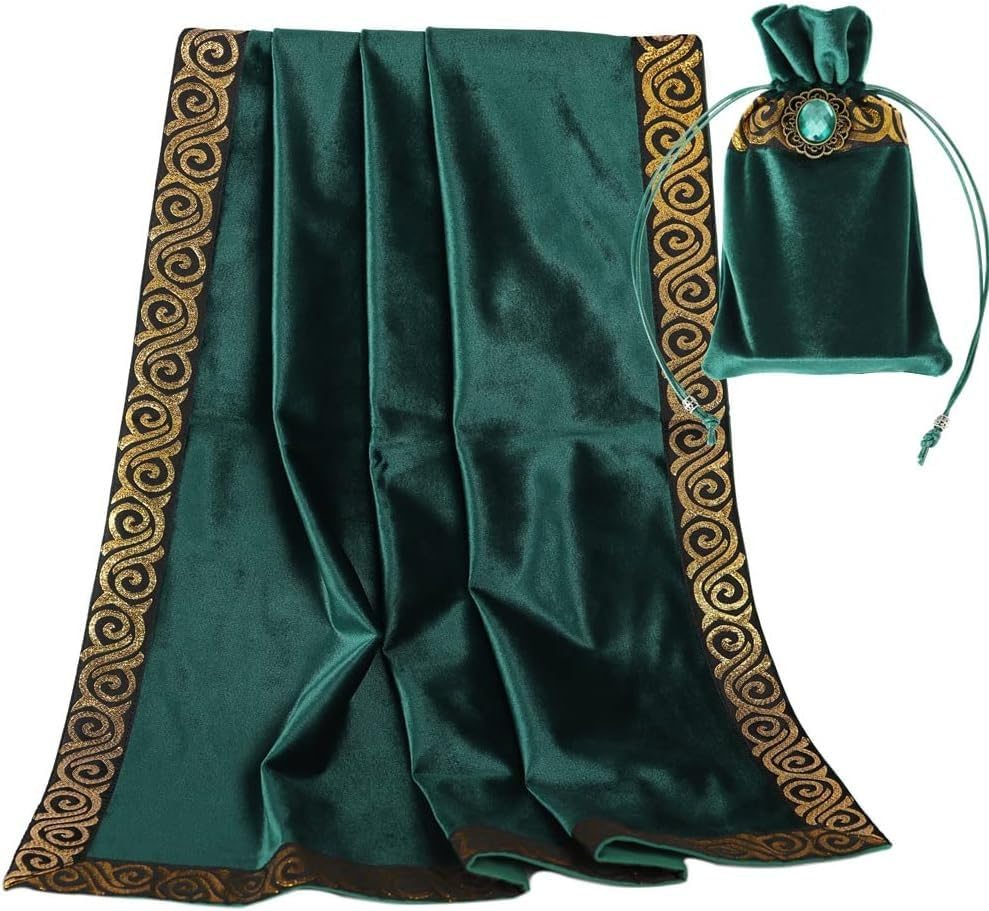 SSDH Altar Tarot Table Cloth Square Divination With Pouch Tarot Cloth Tarot Tablecloth And Pouch Set (Green1)