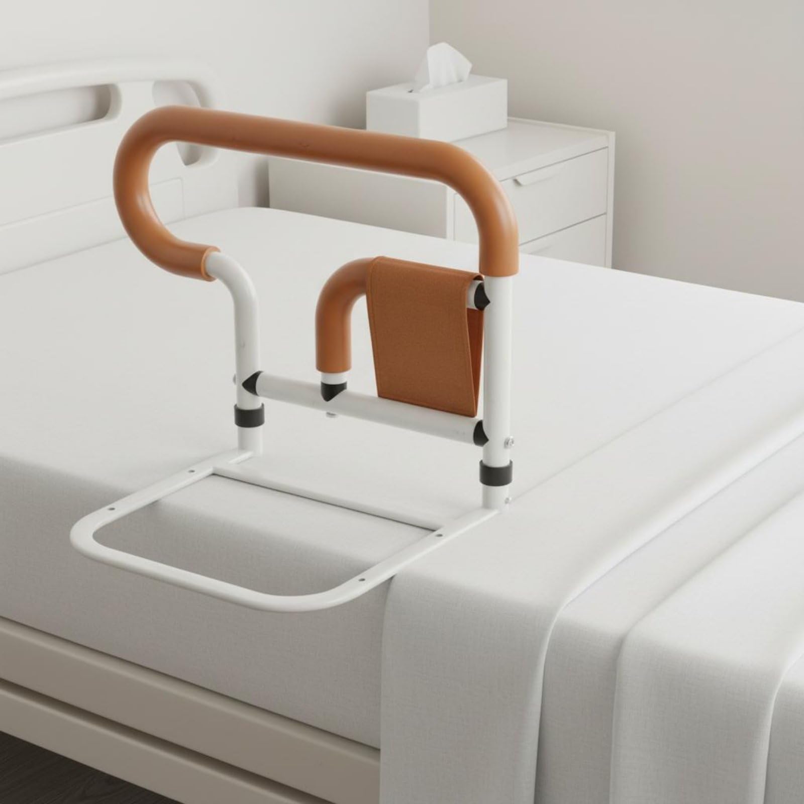 Oshhni de para Cama con Mango Ergonómico Barra Auxiliar Soporte Antideslizante y Base Estable Adecuada para Adultos Mayores con Movilidad Reducida, Org L-Forma 3-Marchas