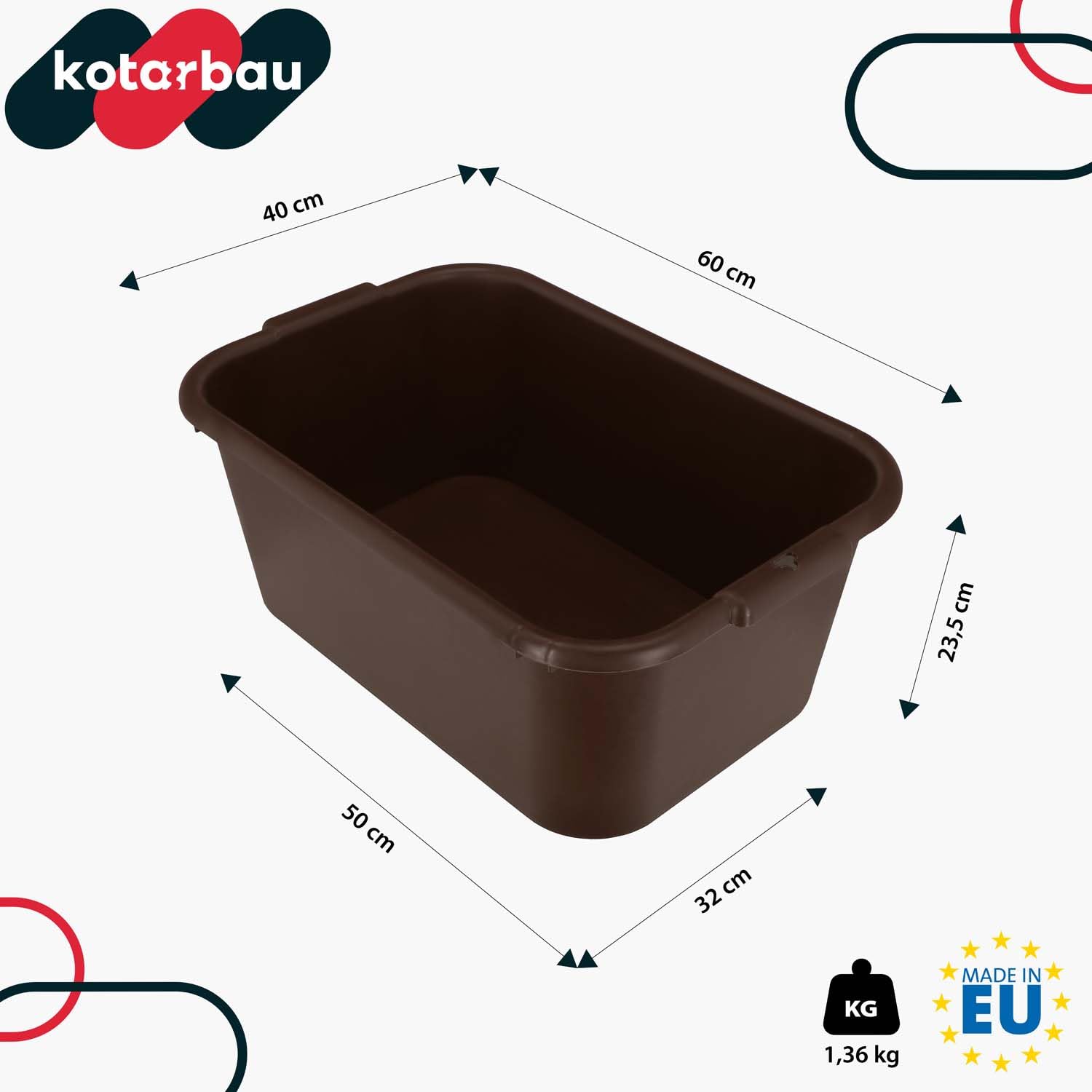KOTARBAU® Bac à mortier carré 45 l en plastique marron Bac à mortier Bac à mortier Seau de construction Seau à mortier Bac à nourriture Cuve de maçon Bac à plantes