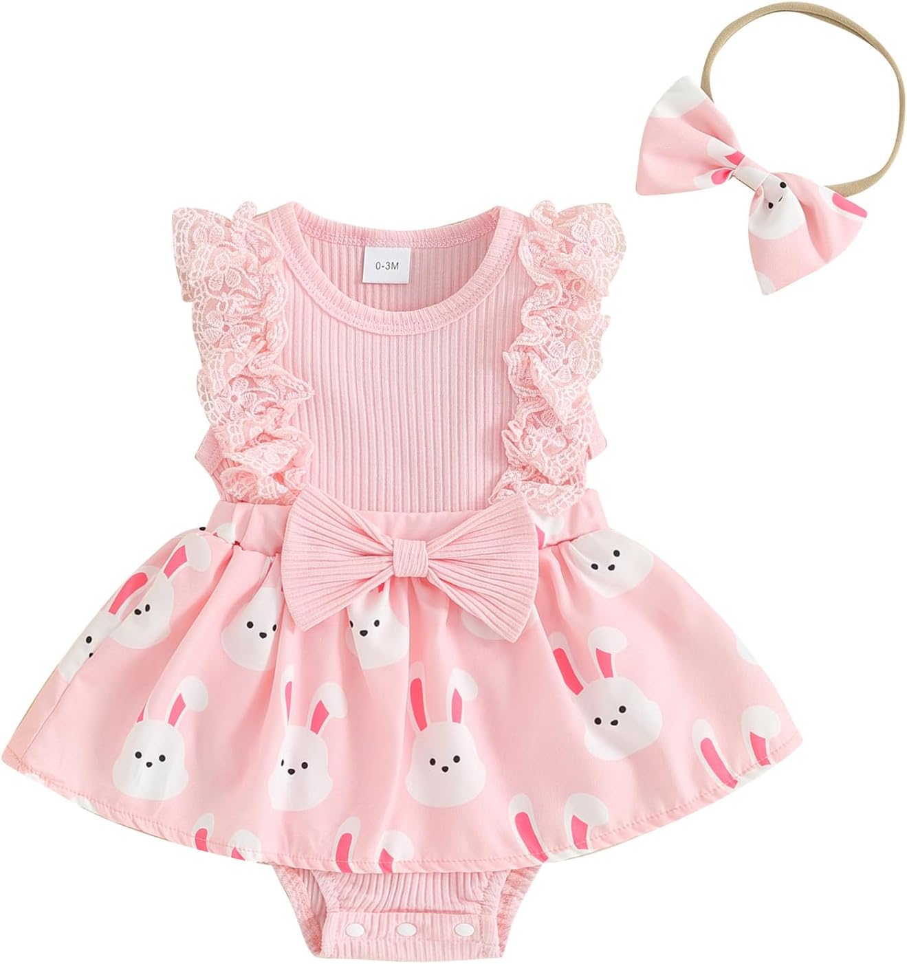 Madjtlqy Baby Girl Easter Outfit Ruffles Sleeve Bunny Carrot Printed Romper Dress with Headband Summer Clothes