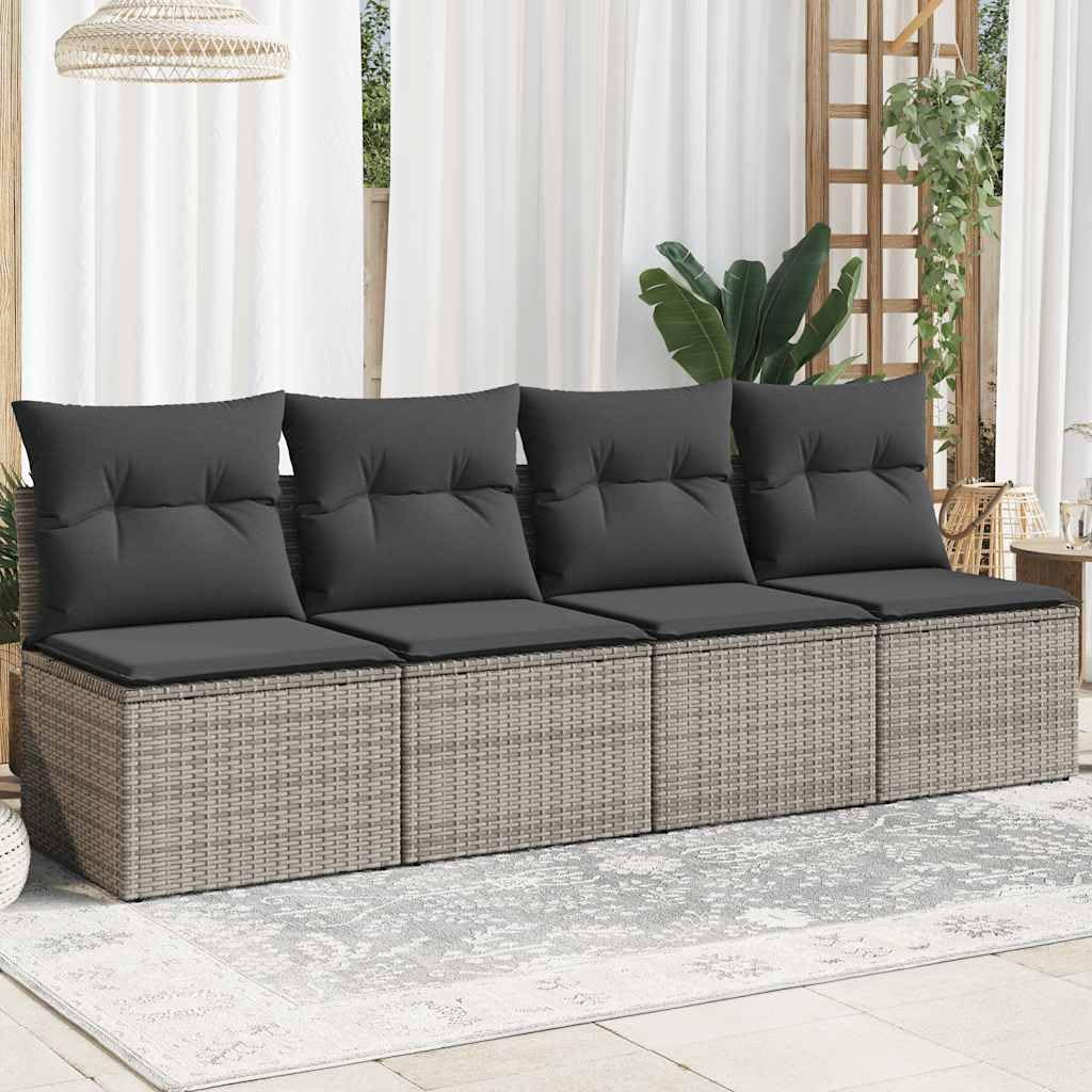 Canapé de Jardin 4 Places Résine Tressée Gris avec Coussins