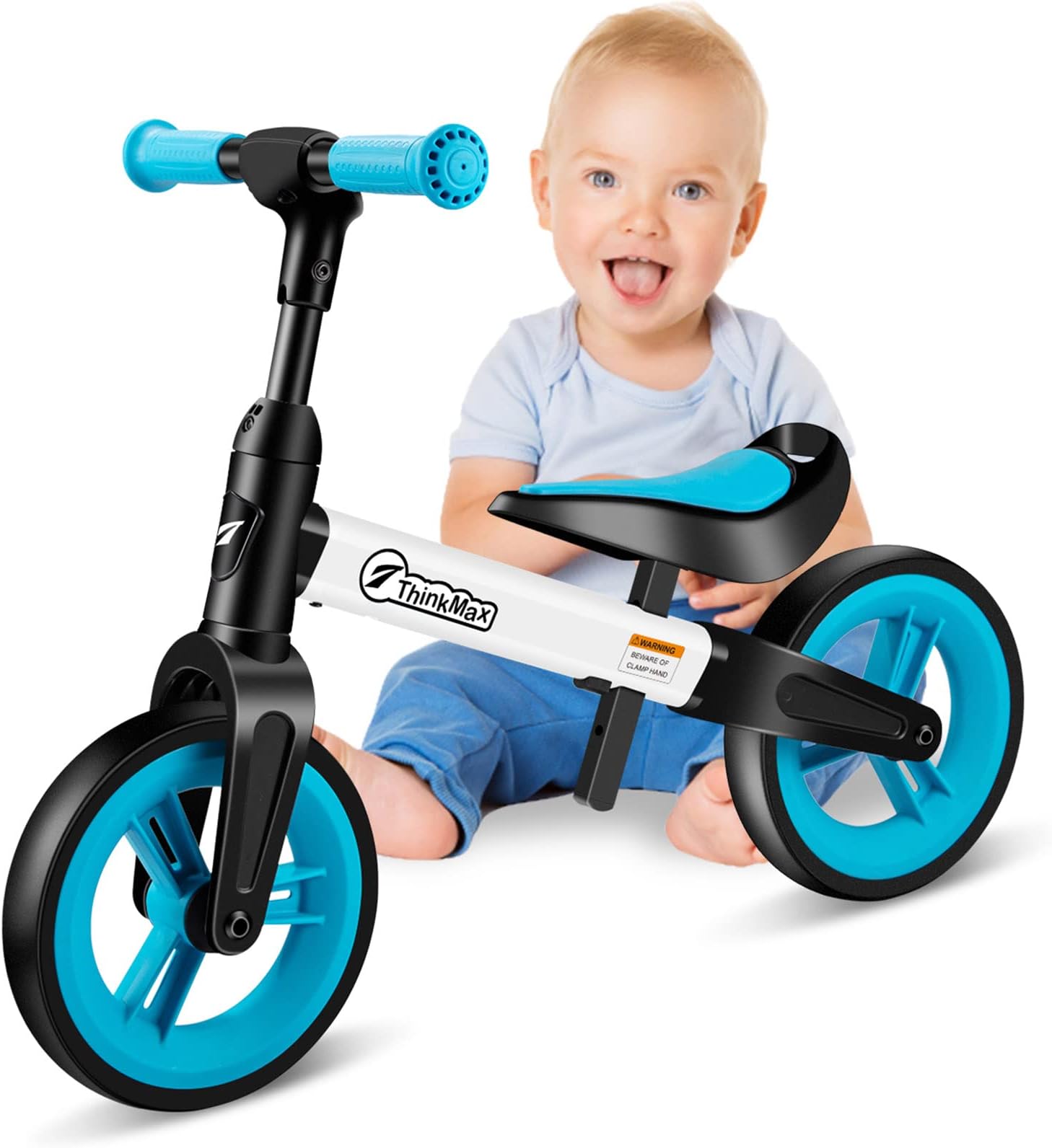 ThinkMax Toddler Balance Bike Adjustable 9 Inch Wheel No-Pedal Balance Bike for Kids Age 18 Months 2 3 Year Old (Blue)