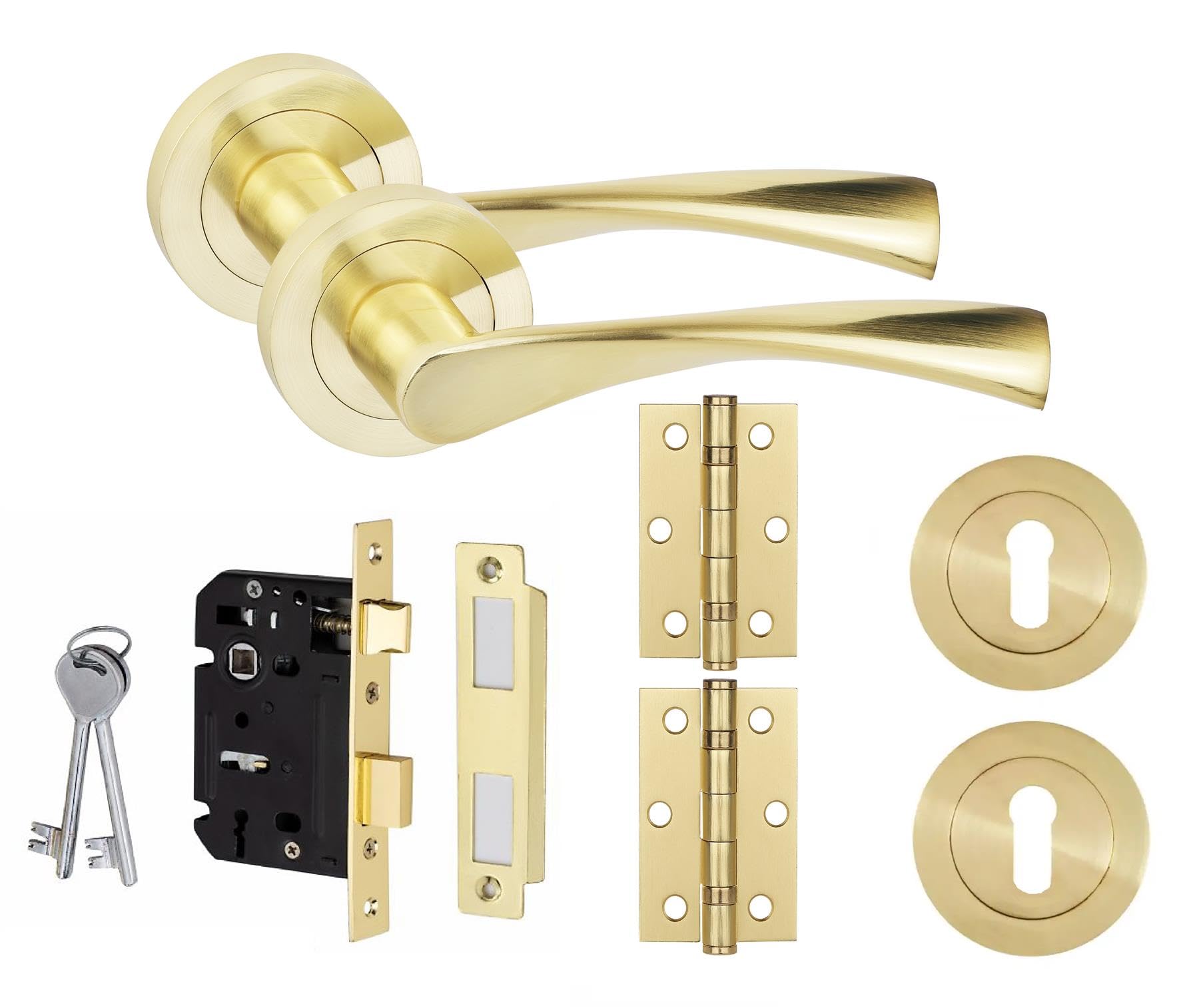Golden Grace Astrid Satin Brass Mortise Lock Set with Door Handles