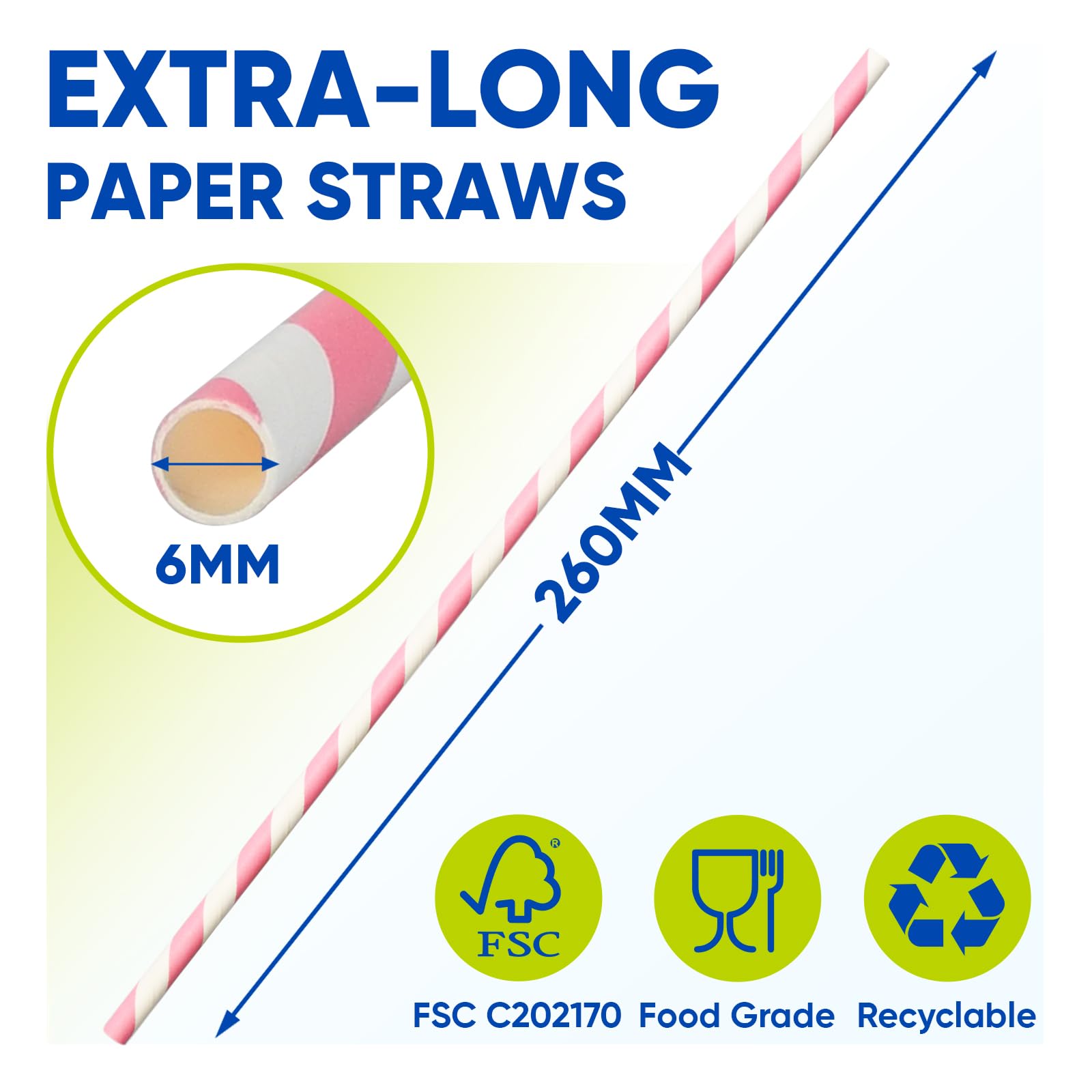 Cannucce di carta usa e getta, 26 cm, larghezza 0,6 cm, per feste di compleanno per ragazze, feste, baby shower, 100 pezzi
