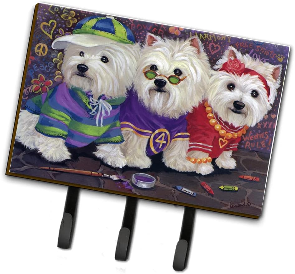 Caroline's Treasures PPP3280TH68 Westie Free Spirits Leash or Key Holder, Wall Hooks, Key Hooks Holder, Coat Rack Wall Mount, Coat Hooks, Hooks for Hanging Keys, Towels, Aprons, Leashes,