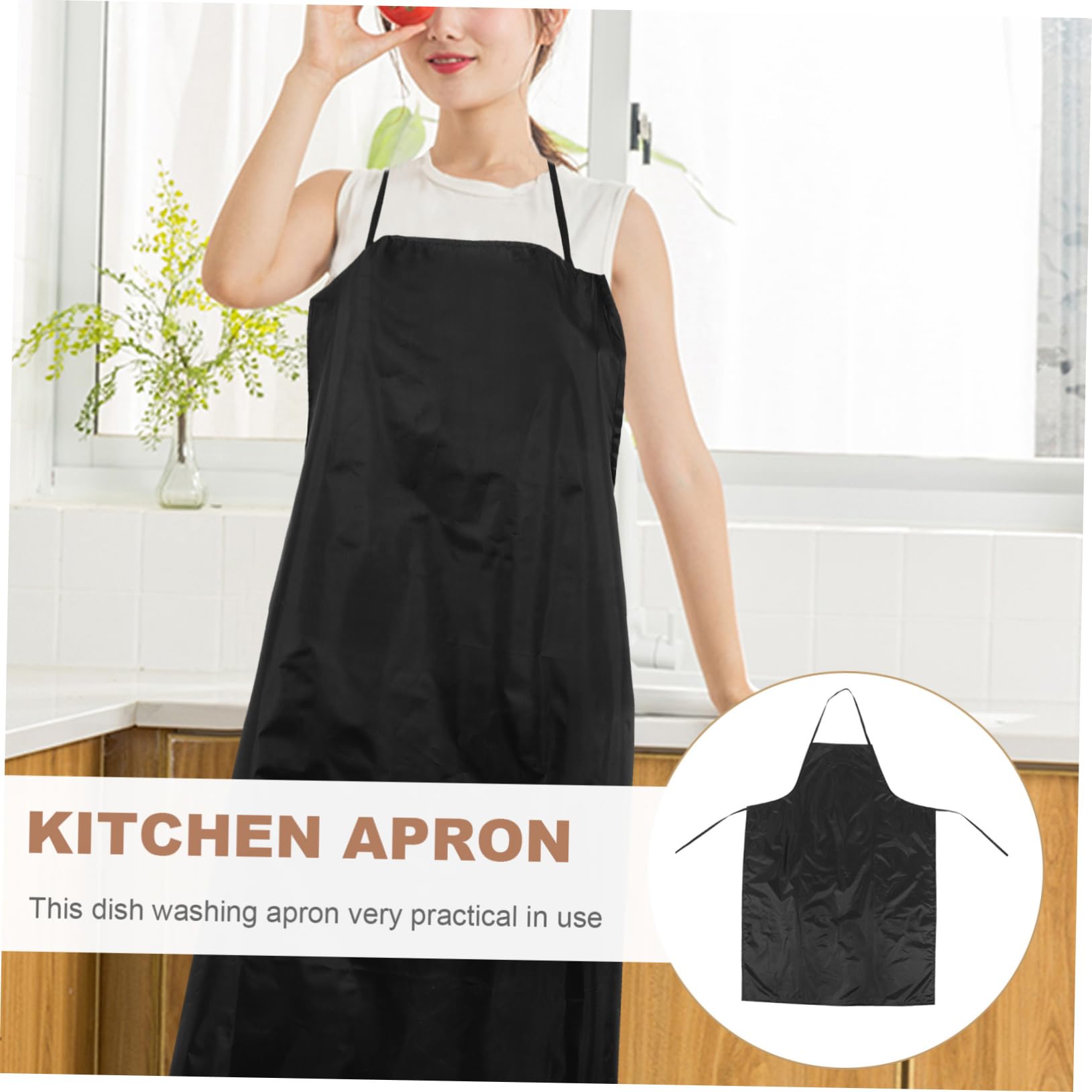 Garneck Waterproof and Oilproof Apron Household Apron Heavy Duty Apron Waterproof Vinyl Apron Woodworking Apron Waterproof Apron Long Apron Polyester Taffeta Waterproof Coated Fabric Black