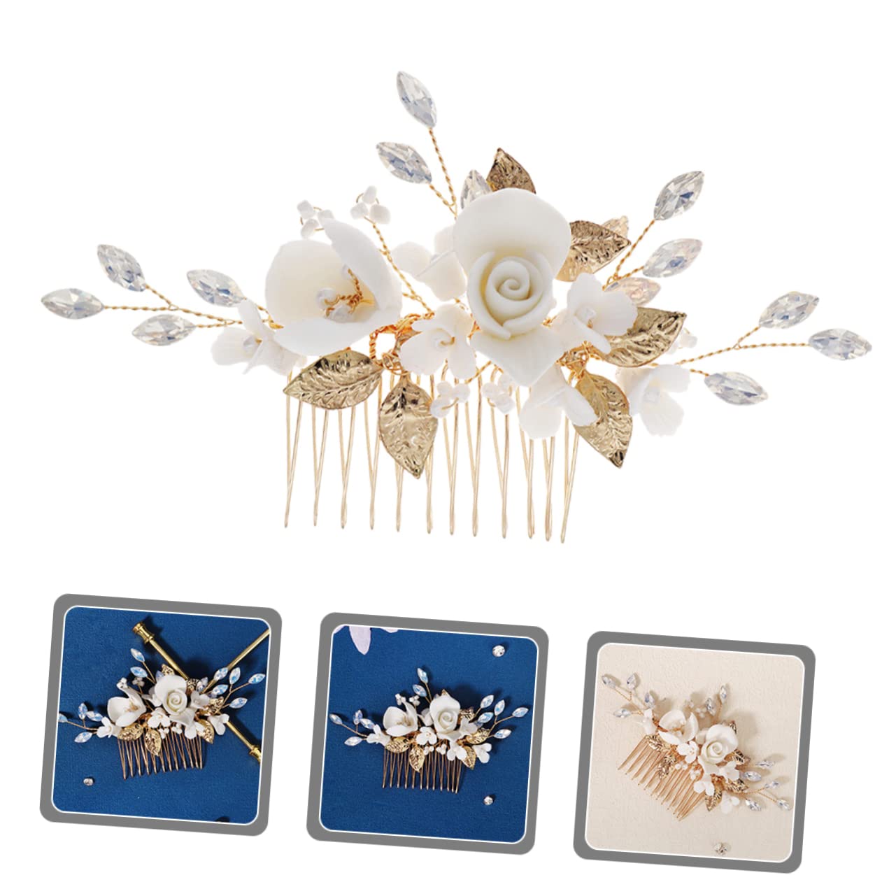 Cabilock 2 Piezas Peine De Novia Decoración Del Cabello Para La Boda Decoración De Macramé Peines Para El Cabello Peine De Boda Cerámica Dama De Honor Pedrería