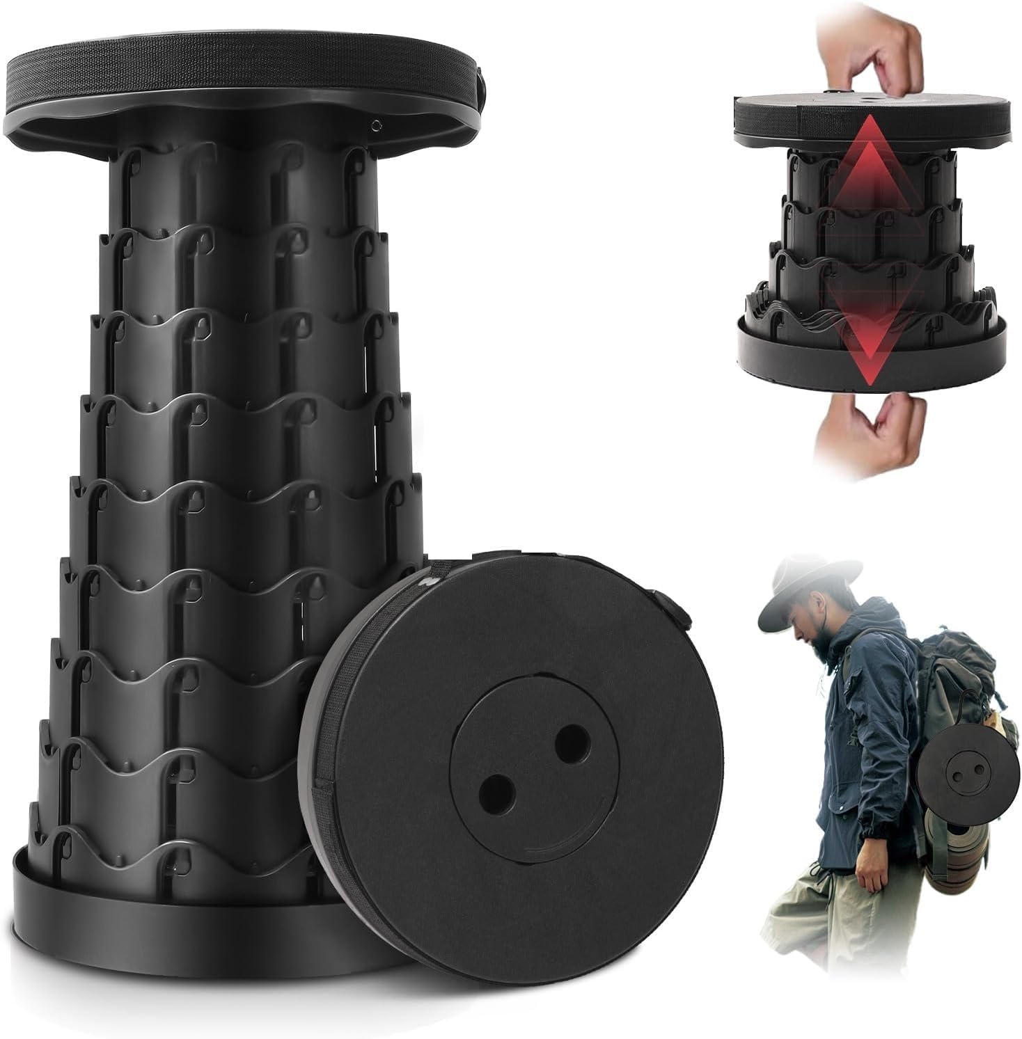 Hudux Collapsible Stools, Upgraded Folding Stool, Portable Stool Load Capacity 100KG Folding Stool with Carrying Straps - Telescoping Stool for Outdoor Fishing Hiking Gardening Travel BBQ