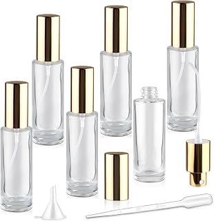 6 Pcs 30ml/1oz Glass Spray Bottle Refillable Perfume Bottles with Atomizer & Golden Lid for Perfume Cleaning Products Essential Oils
