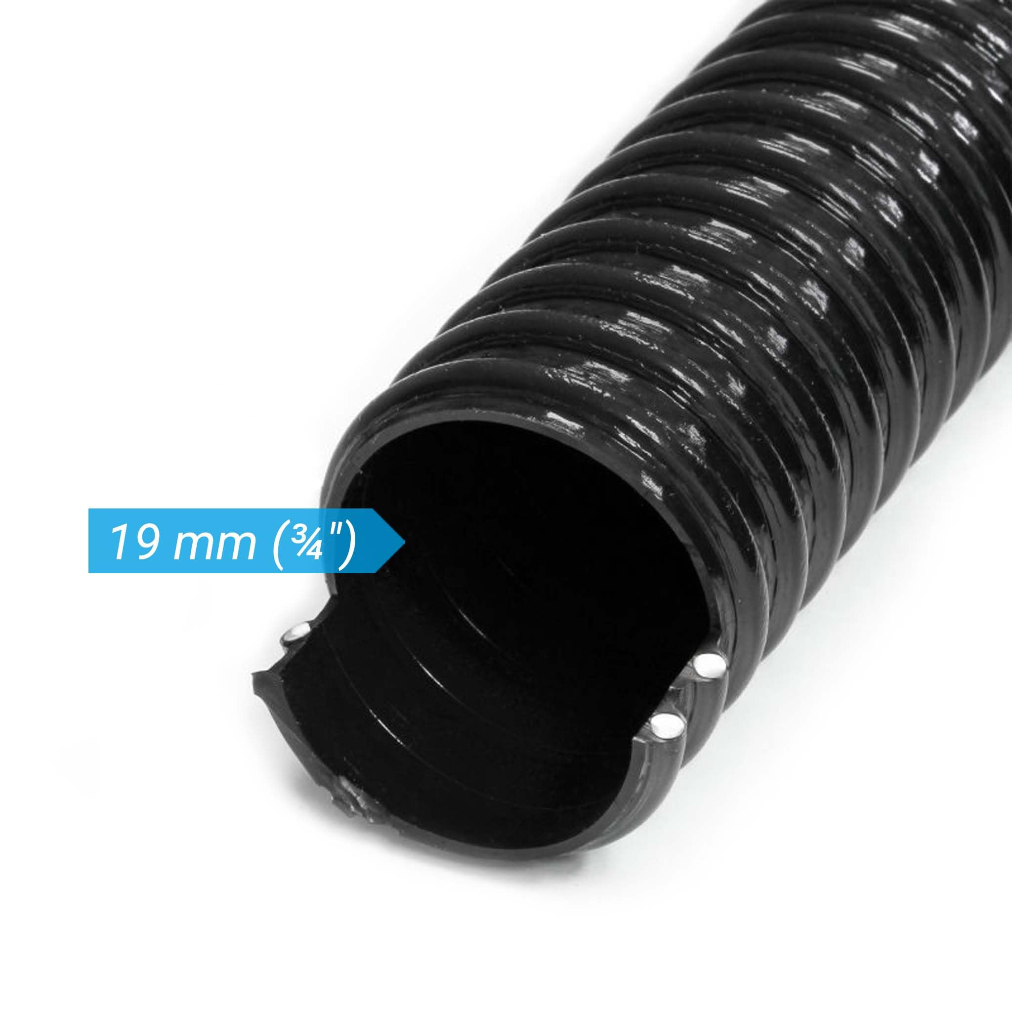 Wiltec Tuyau spiralé de refoulement aspiration - 25 m - Noir Flexible - Ø 19 mm (3/4") - avec Spirale de renforcement - évcuation, écoulement, drainage, arrosage sous pression