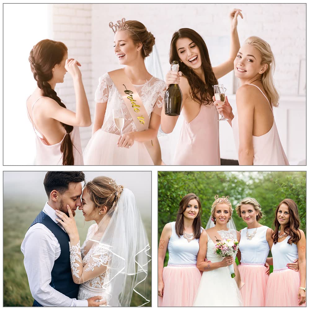 Aomig Bride to Be JGA dekoracyjna szarfa zestaw 4 szt. Team Bride szarfa na wieczór panieński, fotografia ślubna, korona urodzinowa, dla dziewcząt, welon, tiara, wieczór panieński, opaska na czoło w