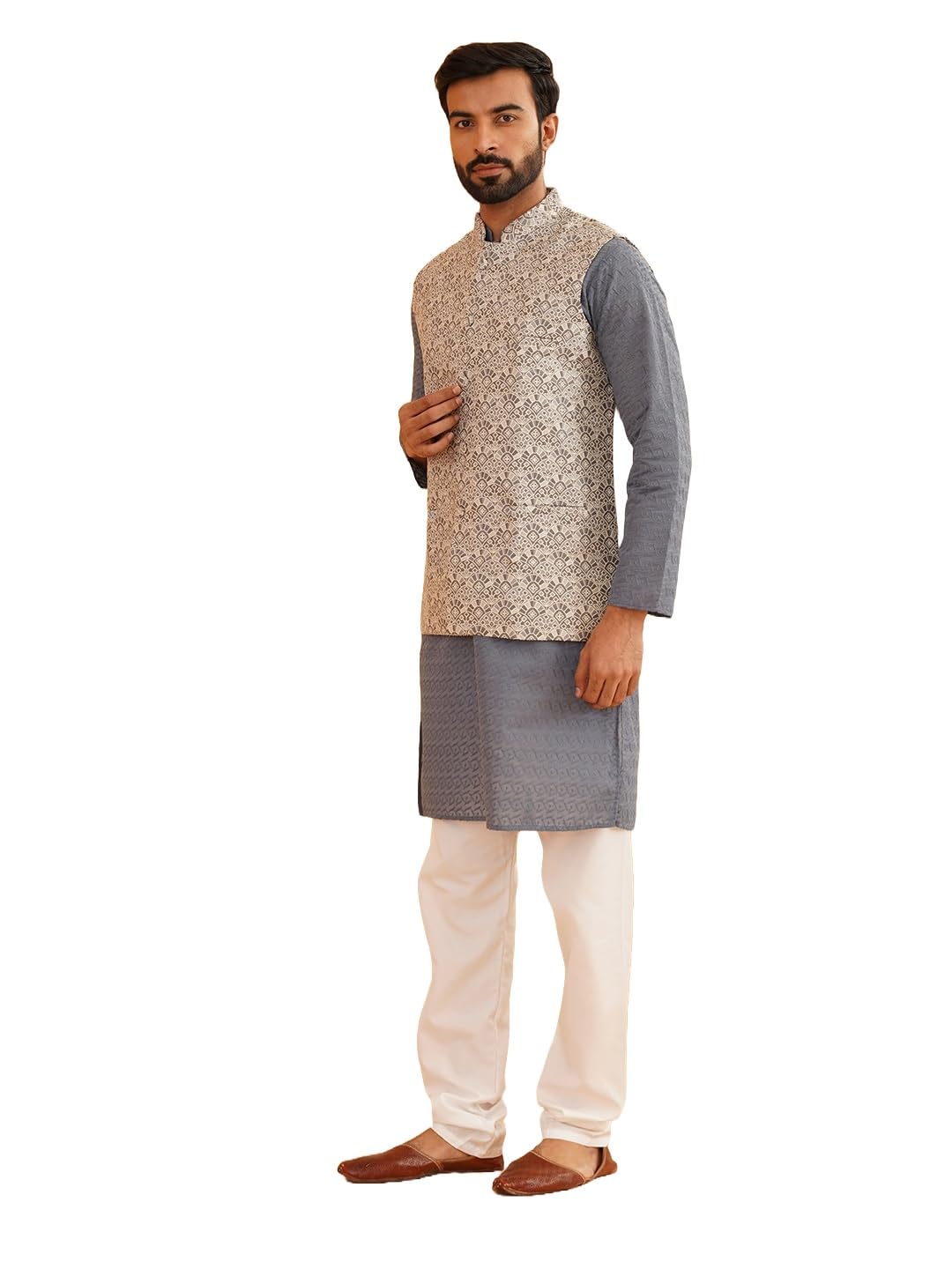 (Since 1958 Men's Pure Cotton Kurta and Pyjama With Nehru Jacket-image-44