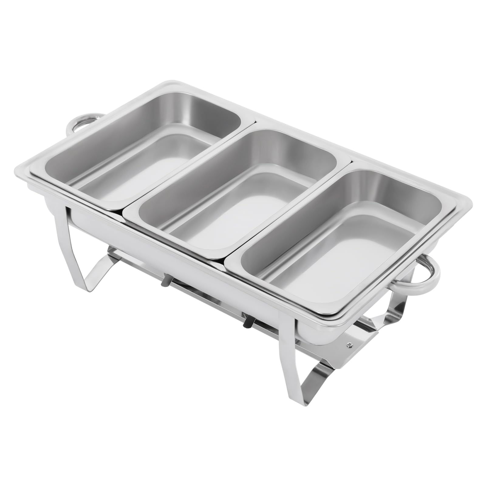 Buffet Chafing Dish 3 Pan Stainless Steel Food Hot Chafing Dish con coperchio e manico, 63,5 x 35,5 x 32 cm scaldavivande per catering, buffet e feste