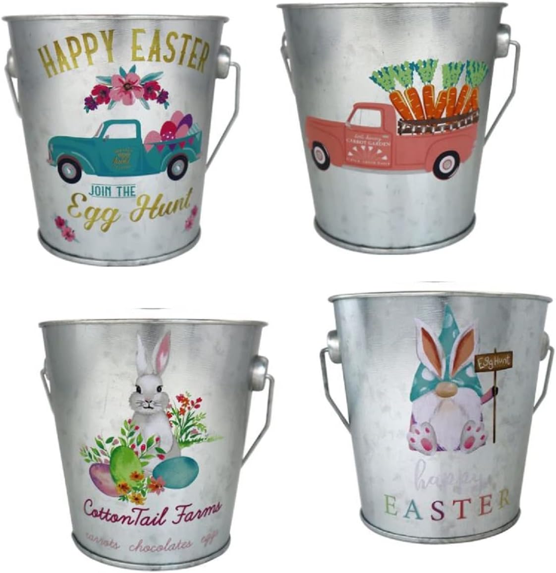 Galvanized Easter Tin Pails for Treats, Table Decor, Plants