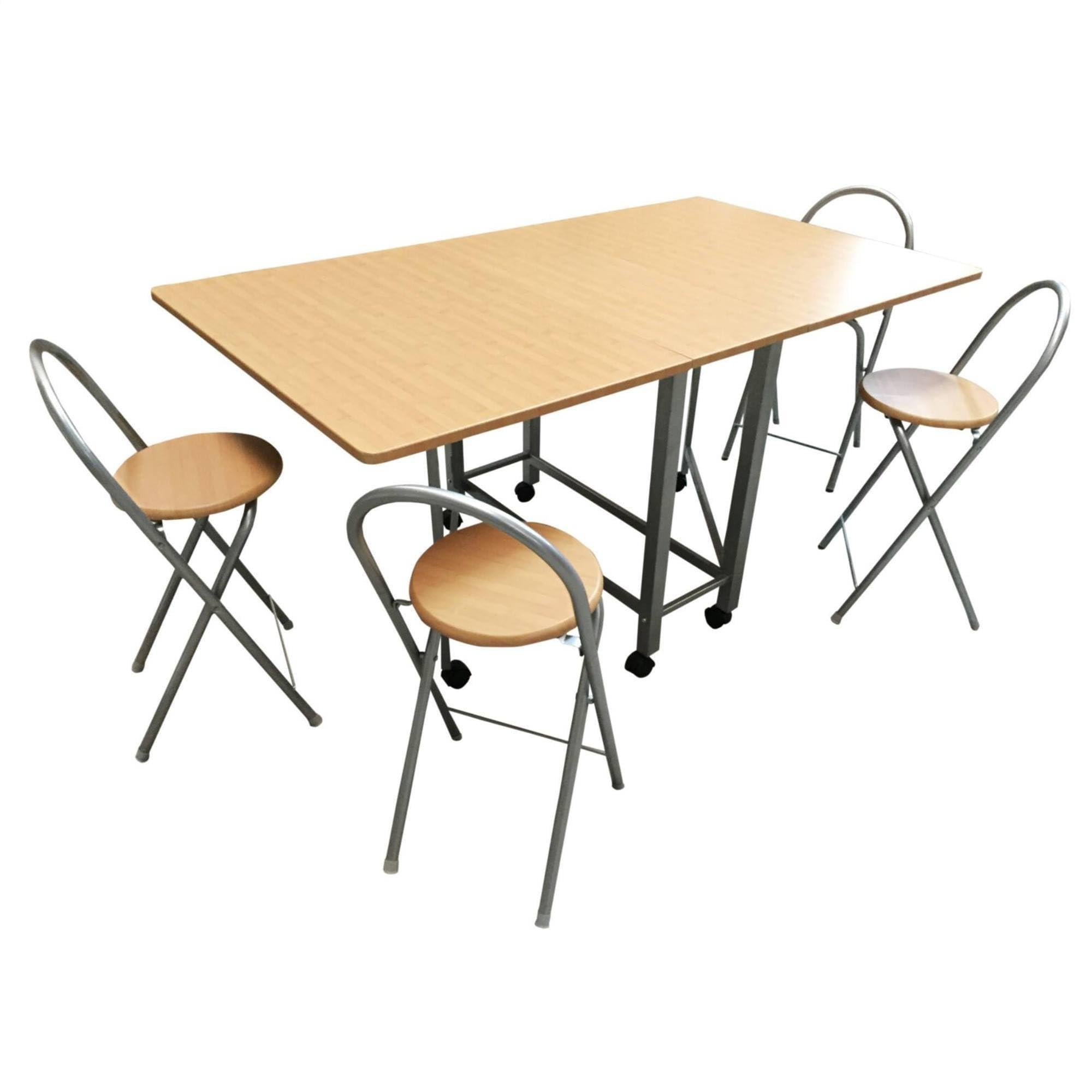 WELL HOME MOBILIARIO & DECORACIÓN Set 'Libro' da Tavolo e Quattro sgabelli in Legno e Metallo, Melaminico, Grande