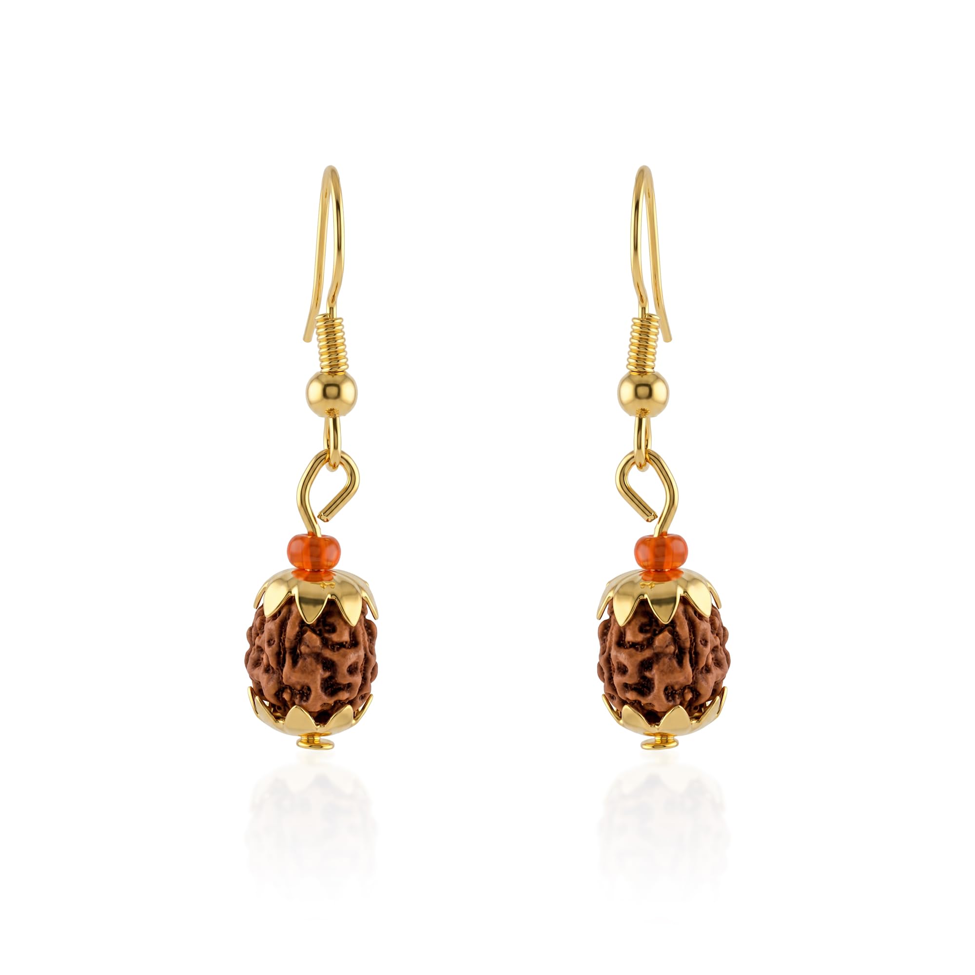 Genuine and real Panchmukhi Rudraksha Earrings for Men | Pure 5-Mukhi Rudraksh Beads with Auspicious Red Carnelian Beads | Purified and energised Hindu spiritual Mahadev Shiv Shanker earringg for gents (SST3085ERAJ)-image-3