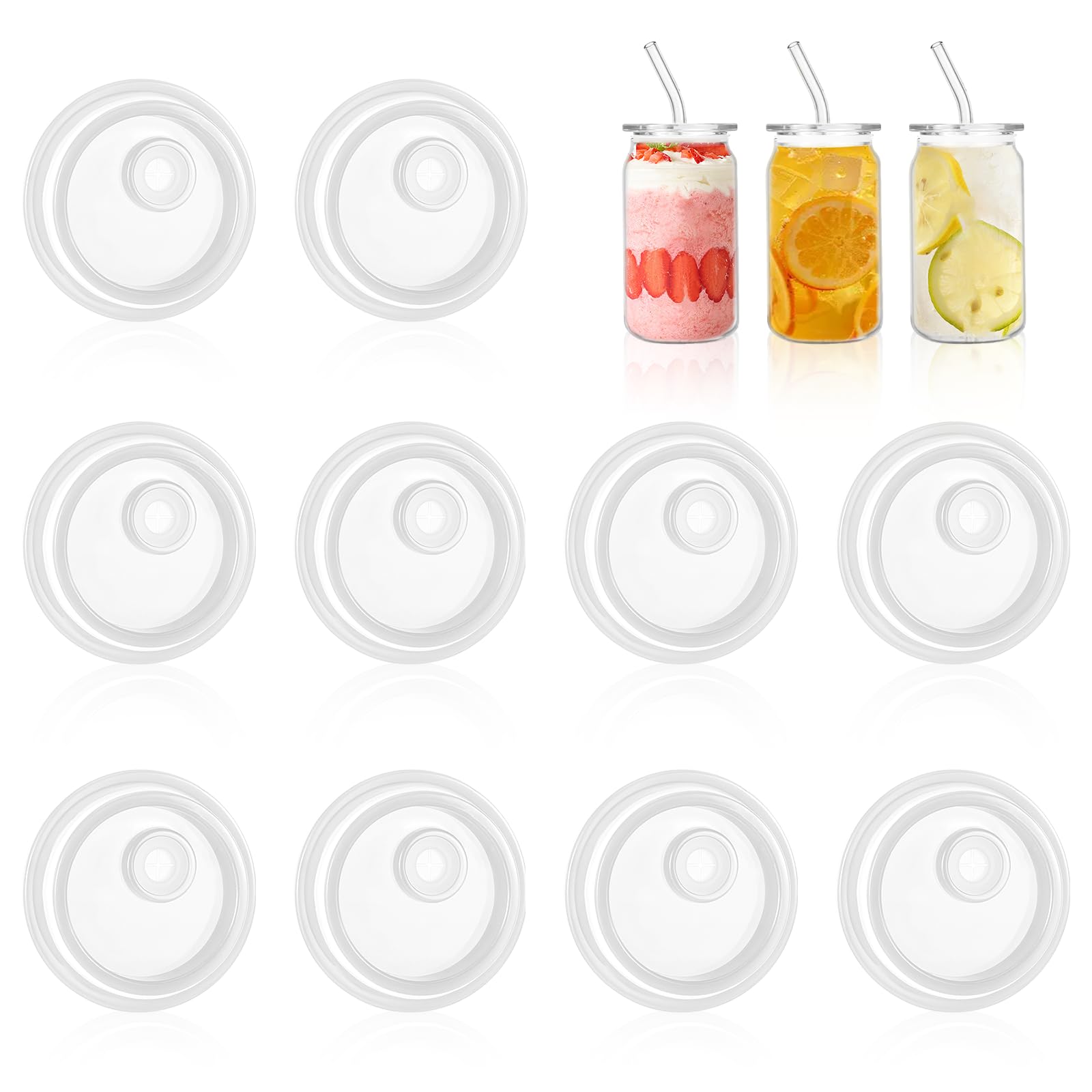Photo 1 of 10 Pcs Acrylic Lids for 16 oz/20 oz Glass Cups?Reusable Plastic Replacement Bamboo Lids for Coffee Mugs Beer Can Glasses(Transparent)
