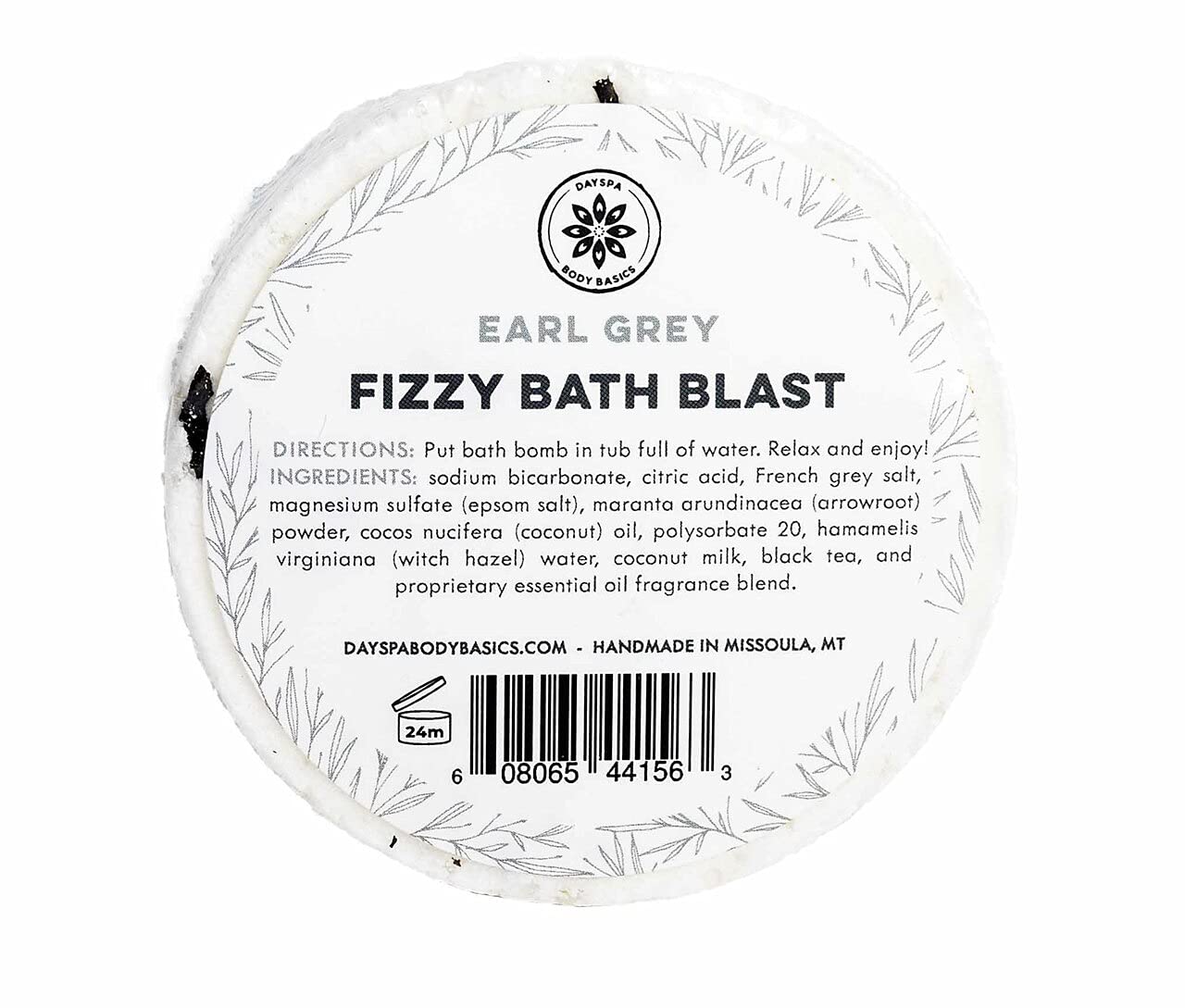 Earl Grey All-Natural Fizzy Bath Blast - Vegan Bath Bomb Made with Pure Essential Oils to Help You Relax, Hypoallergenic, Plant-Derived, Handmade in USA by DAYSPA Body Basics