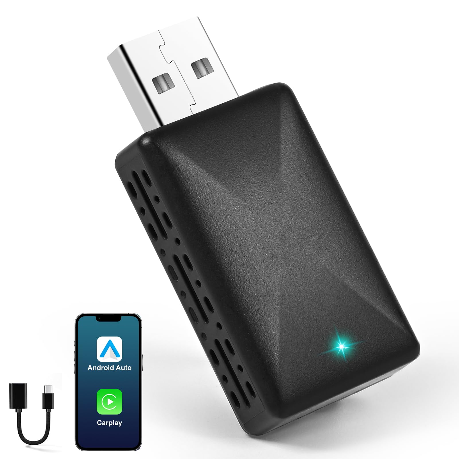 Adattatore Carplay Wireless,Adattatore Wireless 2 in 1 per Android Auto e CarPlay, Converti Android Auto Cablato in Wireless, Adatto per Auto con AA e Carplay, 5GHz WiFi USB C/A, Plug & Play