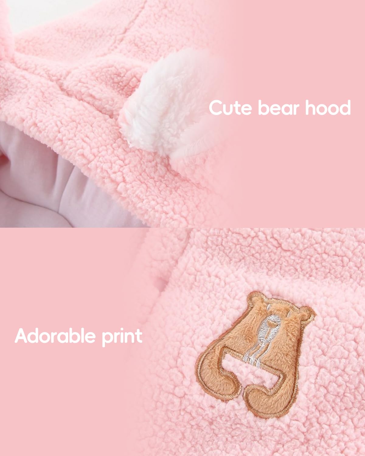 JiAmy Combinaison de neige d'hiver en polaire pour nouveau-né - Grenouillère à capuche avec pieds - Motif dessin animé - Pour bébé fille et garçon de 0 à 18 mois