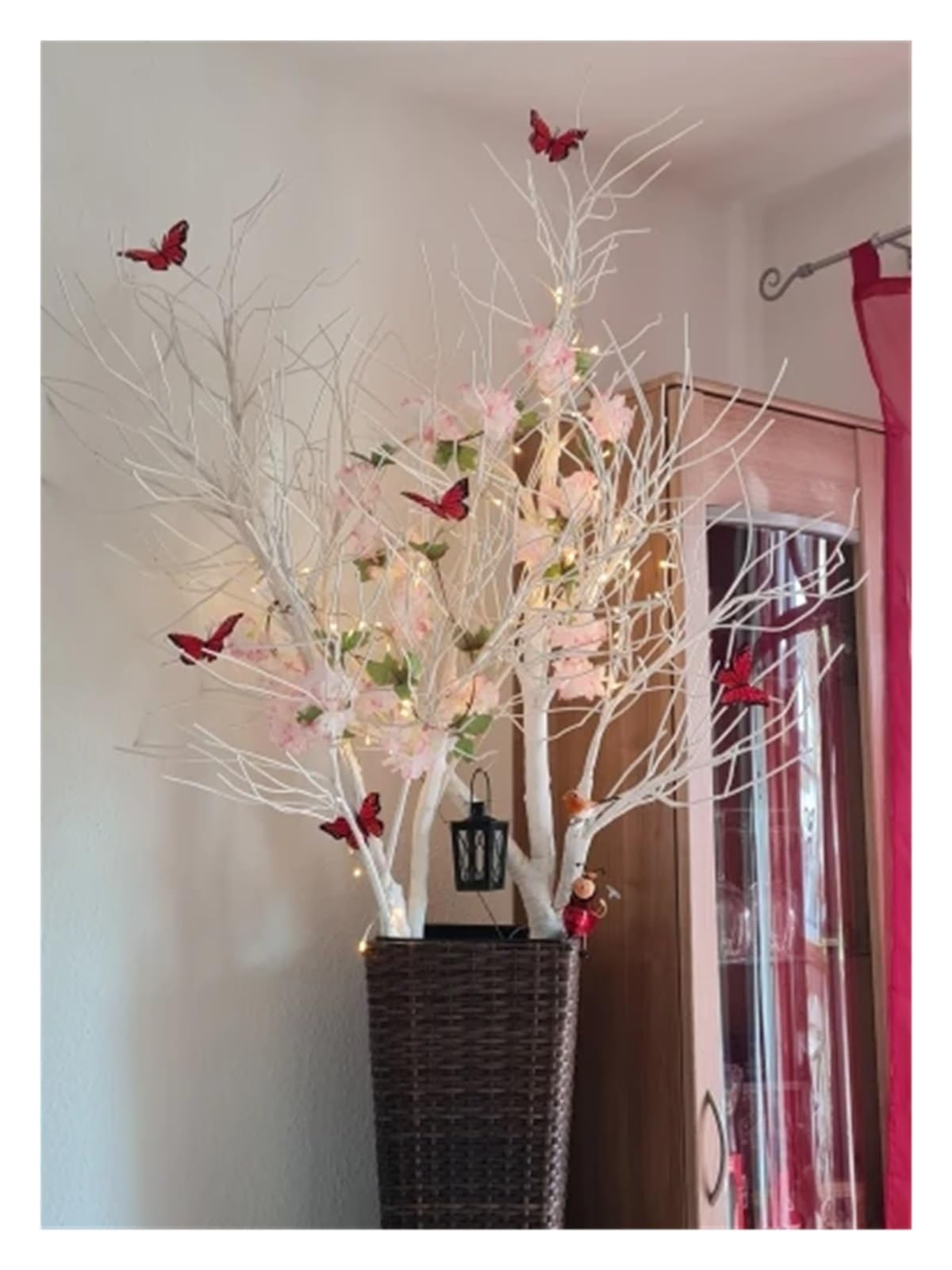 Künstliche Greenery Girlande künstliche Blumen, 4 stücke 2M Künstliche Kirschblüte Reben Hängen Pflanzen Faux Girlande Kirsche Kranz Künstliche Blume for Dekoration(Roze)