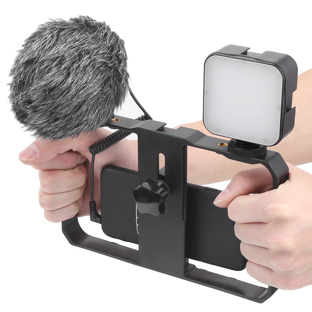 Kit de Jaula de Video para Teléfono Móvil, Micrófono Reductor de Ruido, Estabilizador de Disparo de Luz de Relleno LED para Maquillaje de Grabación de Video de Vlog