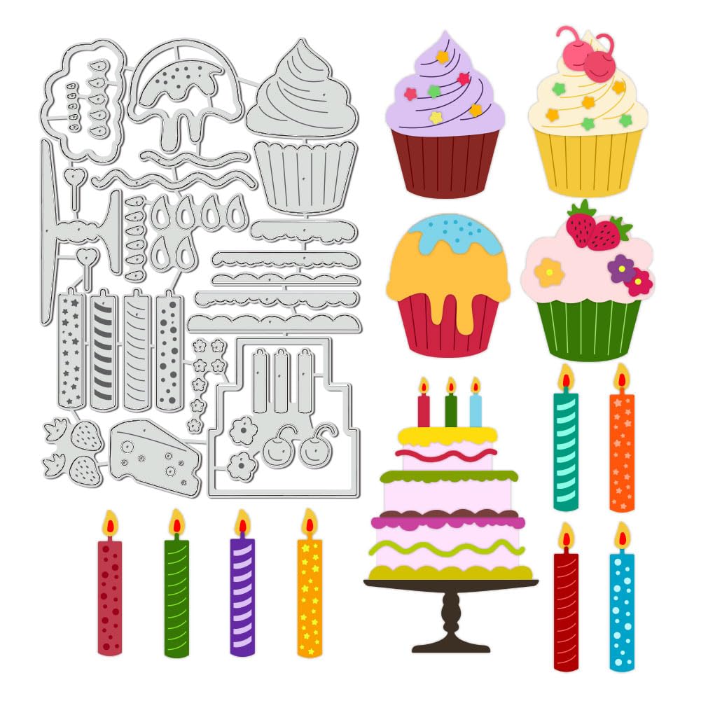 Matrices De Découpe En Acier - Motifs Cupcakes, Gâteaux, Bougies - Pour Scrapbooking, Cartes, DIY