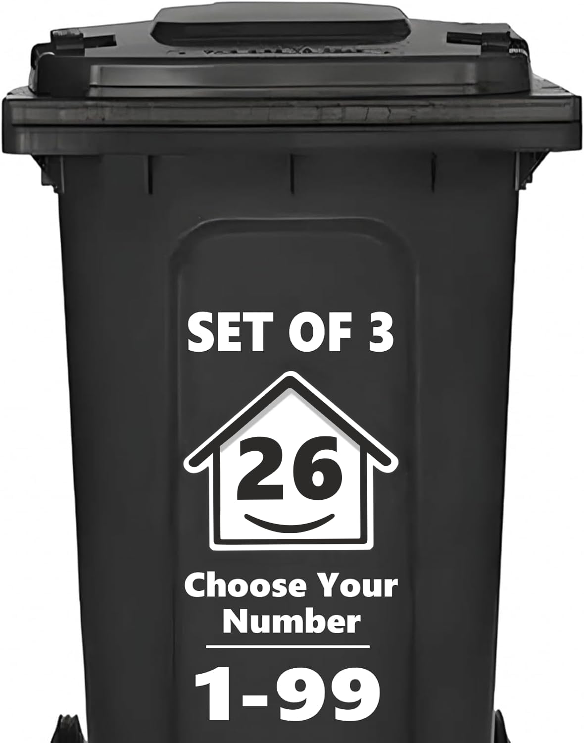 3 x Bin Numbers for Wheelie Bins, 1-99, 15cm ‘Happy House’ Design Dustbin Stickers, Easy Application Stick On Number Stickers - Weatherproof Self Adhesive Vinyl, Black (21) — view 44