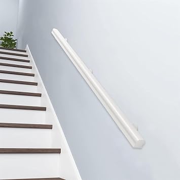 White Wooden Handrail for Stairs Indoor Outdoor Grab Bar Railing, Wall Stairs Banister Hand Railings 30/80/120/240/300cm, Porch Deck Staircase Handrails15 FT
