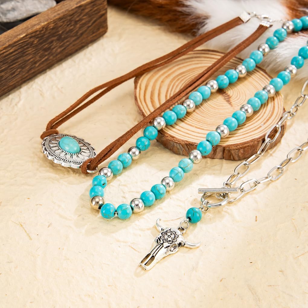 Western Necklace for Women Cowboy Cowgirl Turquoise Tassel Stackable Necklaces Set Vintage Country Concert Outfit Jewelry - Image 5