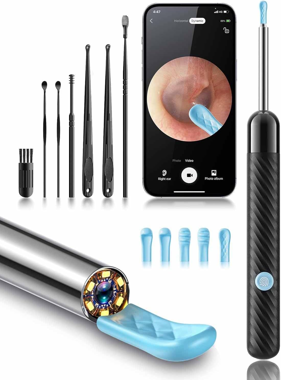 ear wax removal tool camera - ear wax removal kit - ear cleaner with camera - 1080p hd ear camera with 6 ear spoon - christmas gifts for women - ear cleaner for ios amp android deep black