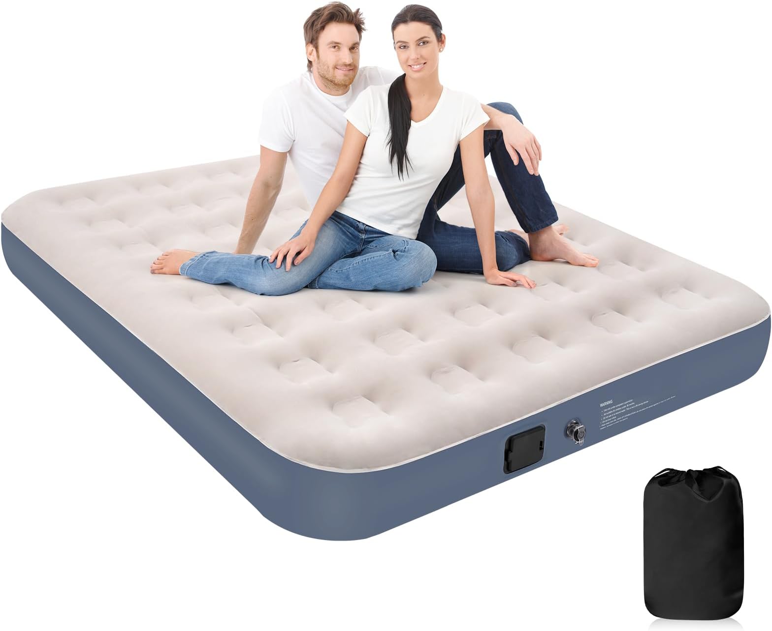 ZODASDouble Air Bed, No Plug Needed - JUST One-click, Inflating Self Inflatable Mattress Blow Up Airbed with Built in Electric Pump Beds for Adults Guest Air Beds Blowup for Camping/Home,198x152x25cm
