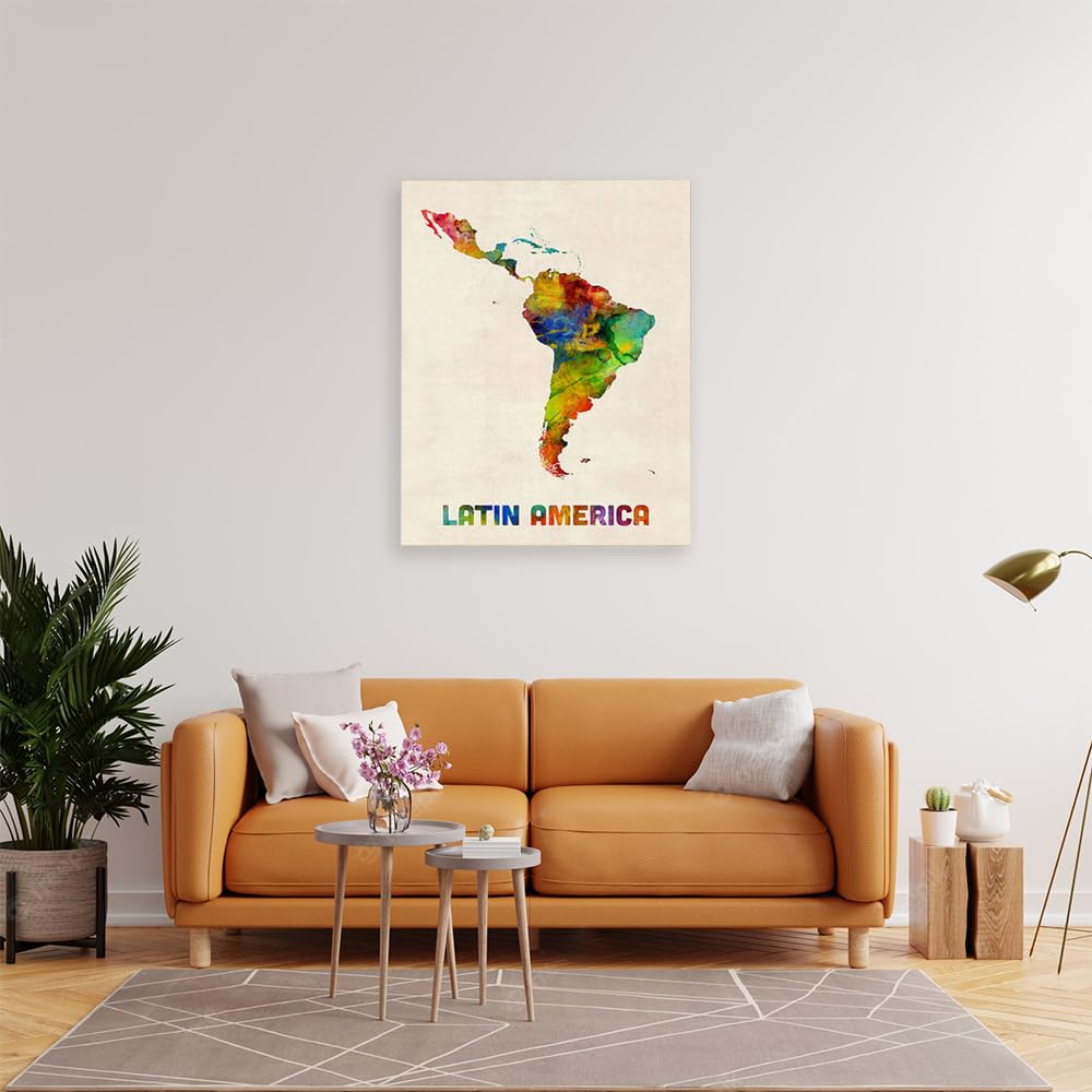 VERRE ART Printed Framed Canvas Painting for Home Decor Office Wall Studio Wall Living Room Decoration (22x34inch Wrapped) - Latin America Watercolor Ma
