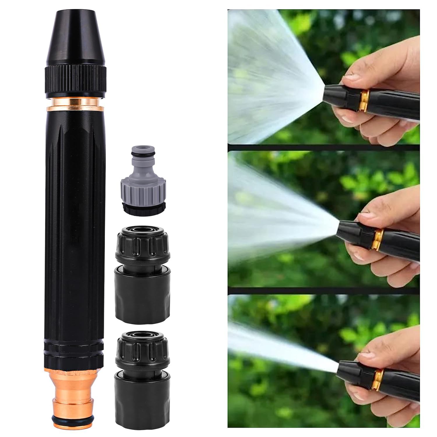 Oriley Hose Nozzle Set water Spray Gun High Pressure 100% Heavy Duty Metal for 1/2" Pipe With 3 Adapters & 1 Nozzle Adjustable Mode for Car Washing Watering Plants Bike Cleaning Baby Bath Garden Toys (B0C62BGY8Q) Amazon Price History, Amazon Price Tracker