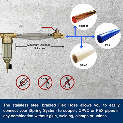 Image of iSpring WSP-50 Reusable Whole House Spin Down Sediment Water Filter 50 Micron with Push to Connect Ball Valve