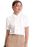 Button Down Shirt for Women's 2023 Contrast Trim Puff Short Sleeve Blouse